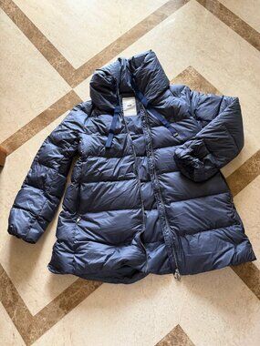 ADD Italian Down Puffer Coat Navy Hooded EU34 UK8 US4 New